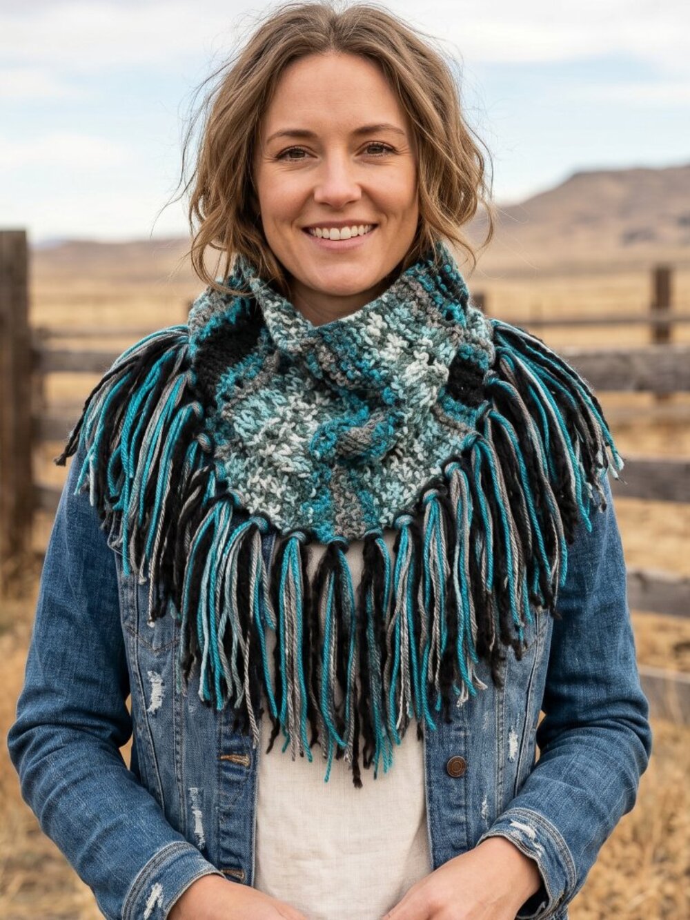 NEW Hand Knitted Boho Cowl Scarf Blue Black Ombre Indie Artsy Coastal Whimsigoth